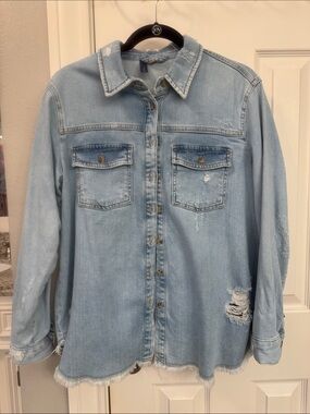 Pilcro Light Wash Distressed Denim Shacket